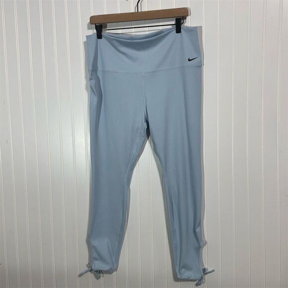 Nike Dri-Fit Leggings 2XL Blue High Waist Bow Hem Stretch Yoga Running Athletic - Picture 1 of 6